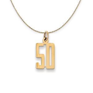 14k Yellow Gold, Alumni Small Elongated Number 50 Necklace - 18 Inch